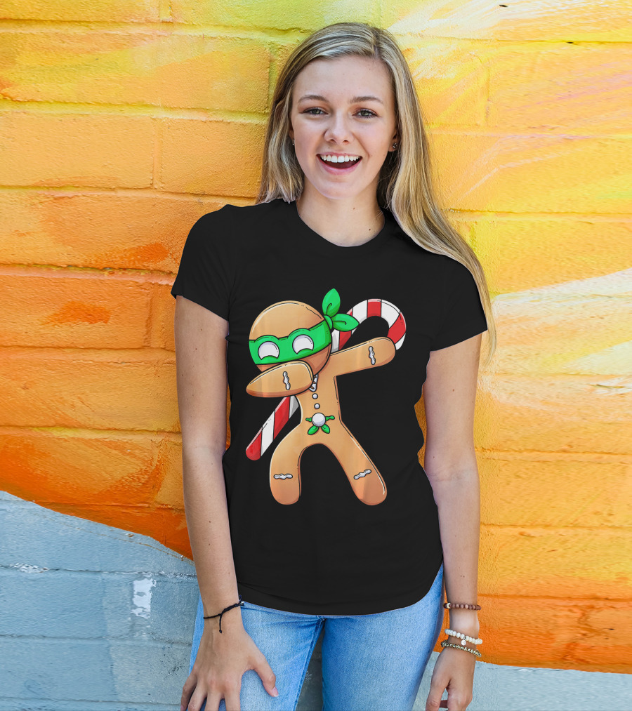 Christmas Boys Dabbing Gingerbread Ninja Candy Cane T-Shirt