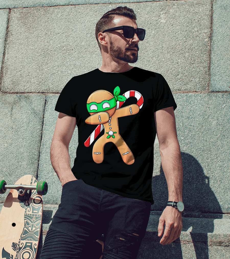 Christmas Boys Dabbing Gingerbread Ninja Candy Cane T-Shirt