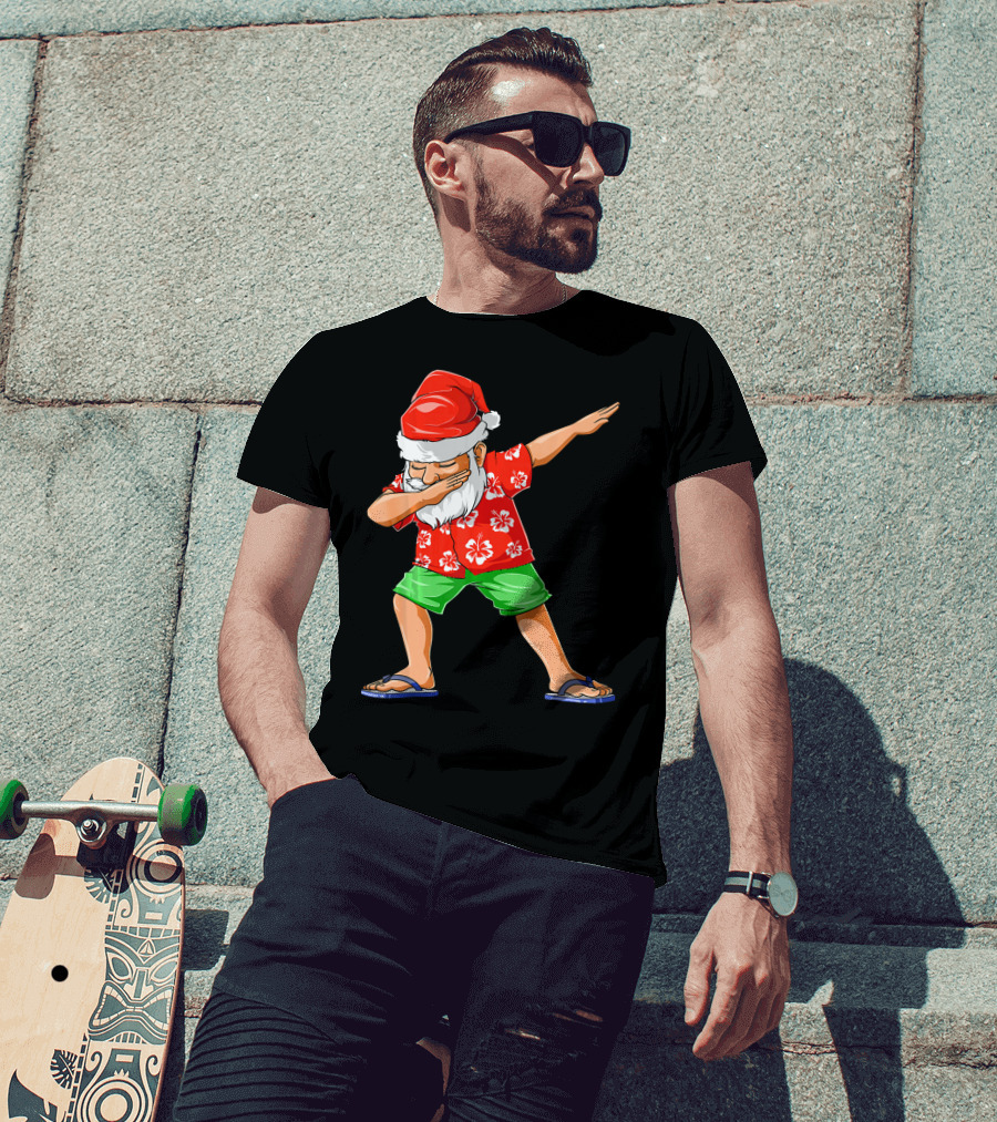 Dabbing Santa In Hawaiian Shirt And Sandals Christmas In July Party T-Shirt