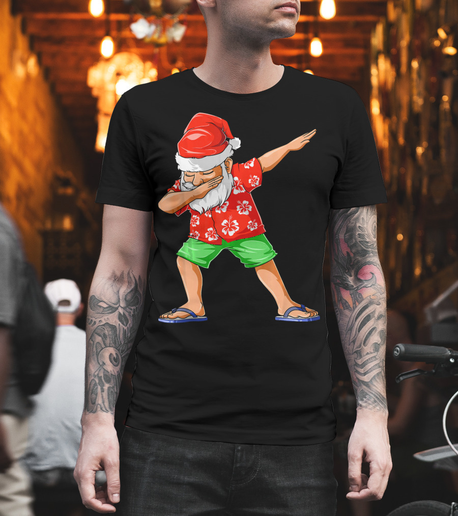 Dabbing Santa In Hawaiian Shirt And Sandals Christmas In July Party T-Shirt