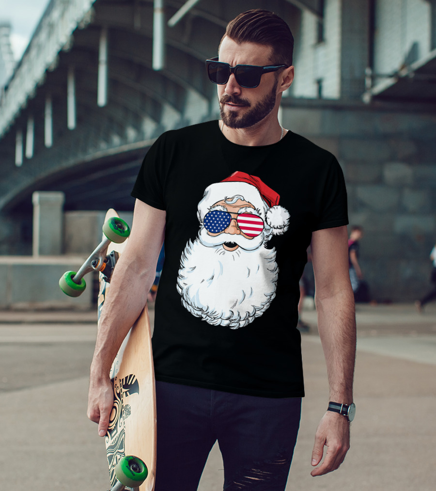 Santa Claus Patriotic USA Sunglasses Christmas T-Shirt