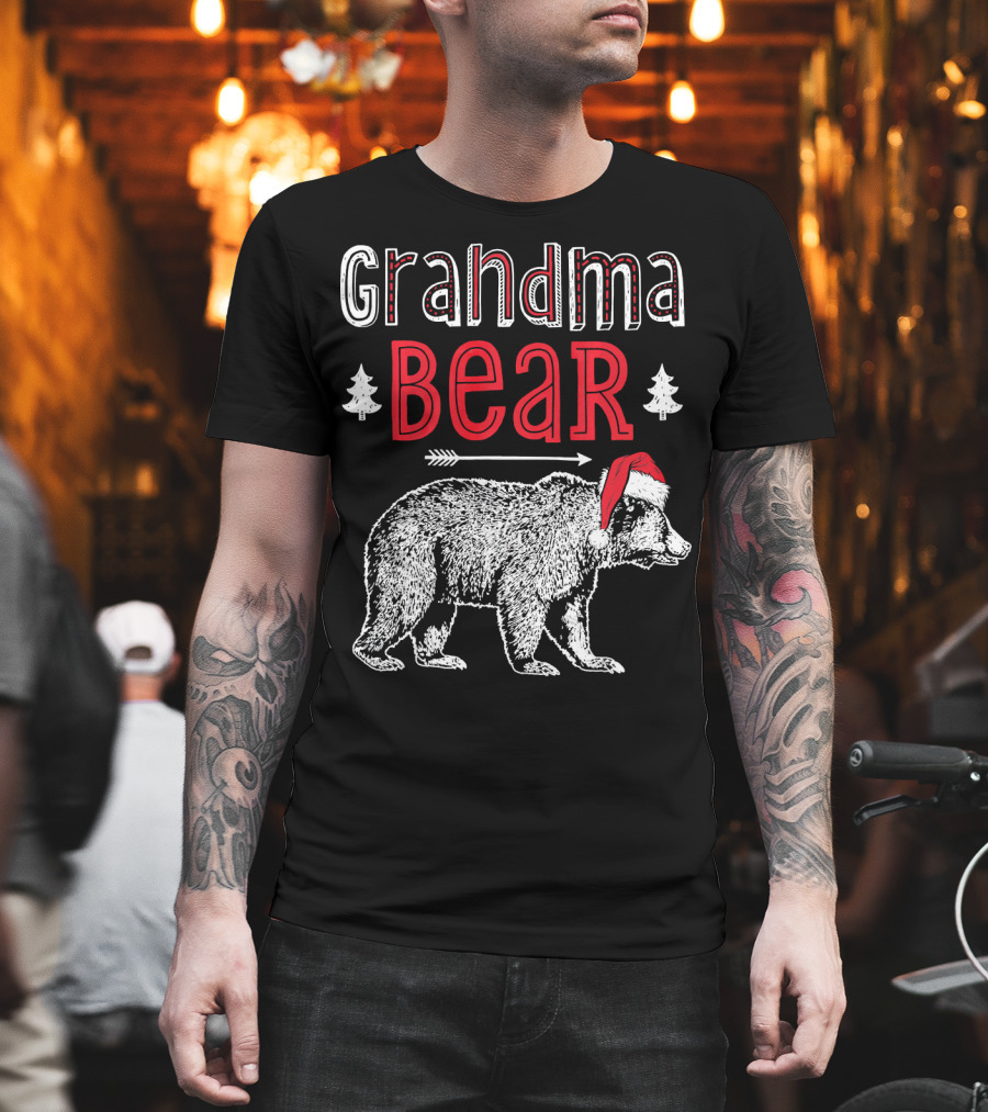 Grandma Bear Christmas Santa Hat Family Holiday Winter T-Shirt
