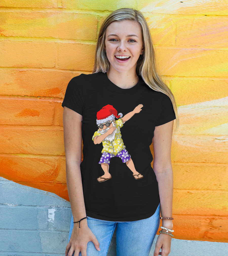 Santa Claus Dabbing In Hawaiian Shirt Christmas In July T-Shirt