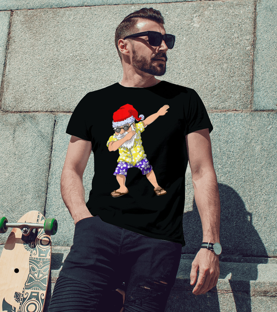 Santa Claus Dabbing In Hawaiian Shirt Christmas In July T-Shirt