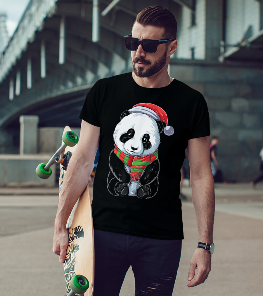 Christmas Panda Santa Hat Pandas Festive Scarf T-Shirt