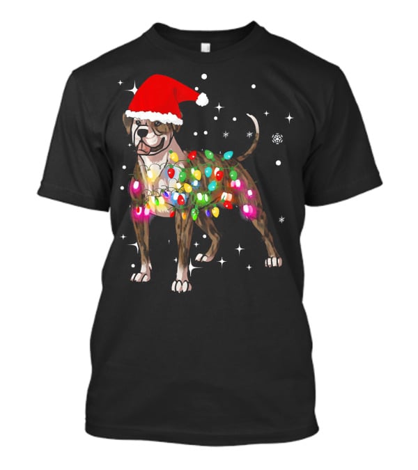 Christmas Lights American Bulldog Santa Hat Snowflakes T-Shirt