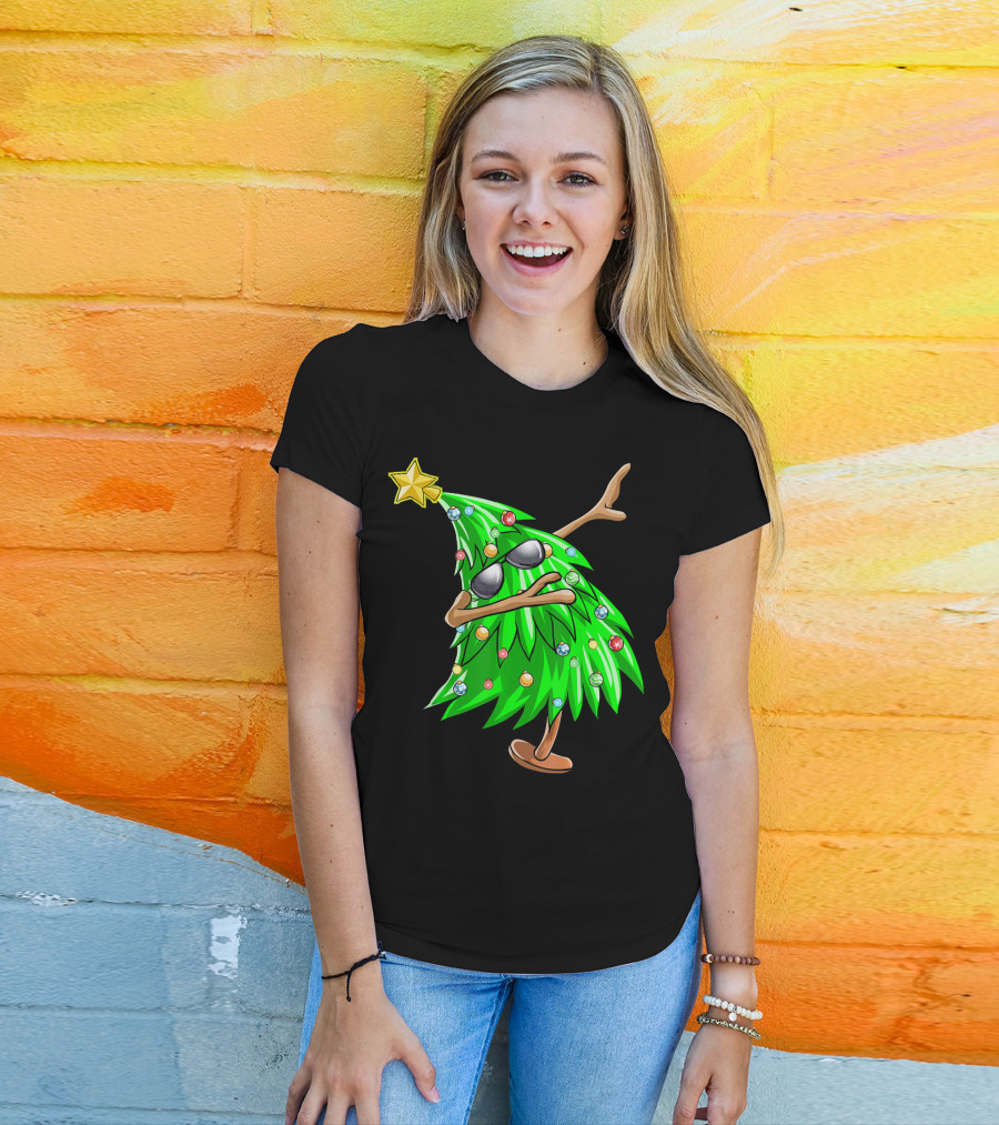 Dabbing Christmas Tree With Sunglasses And Star Topper T-Shirt