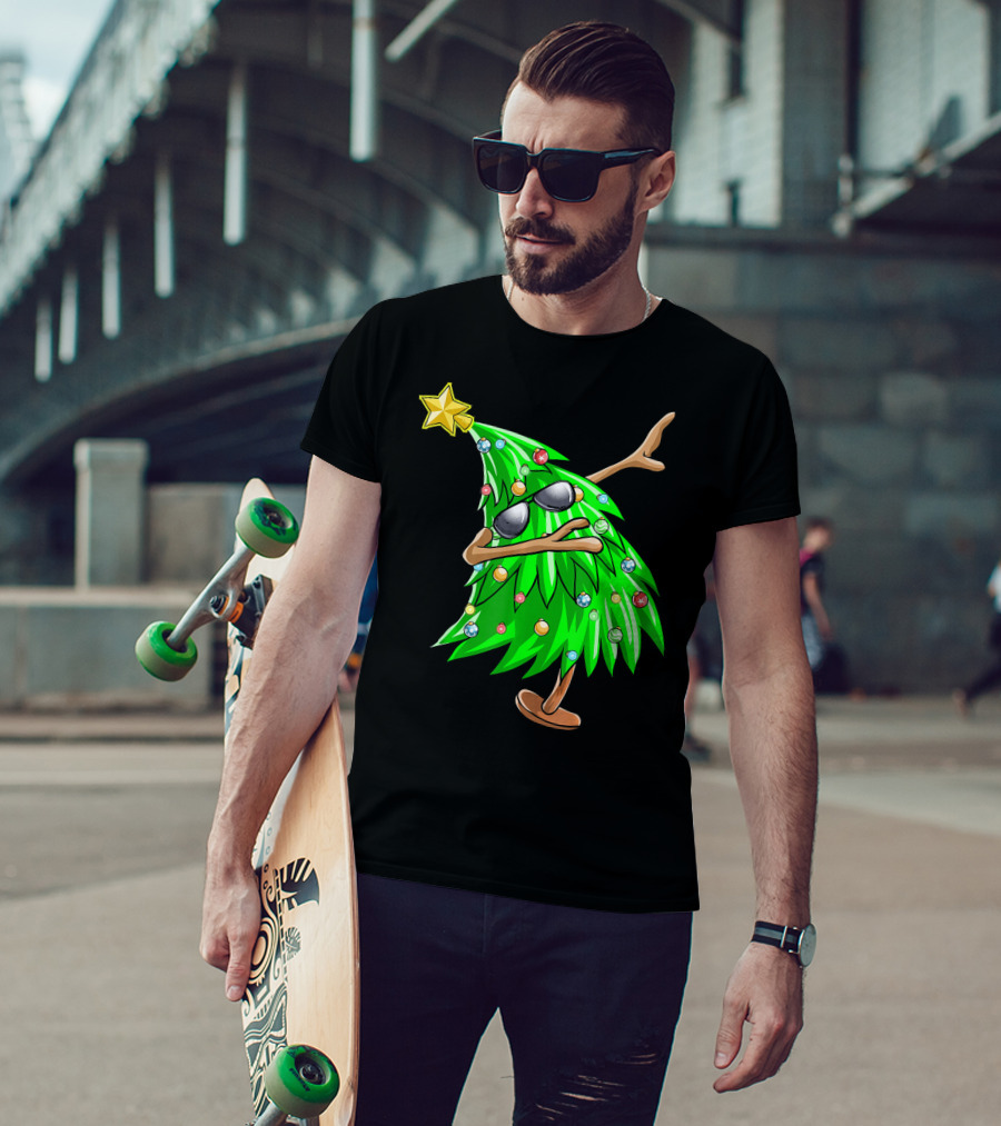 Dabbing Christmas Tree With Sunglasses And Star Topper T-Shirt