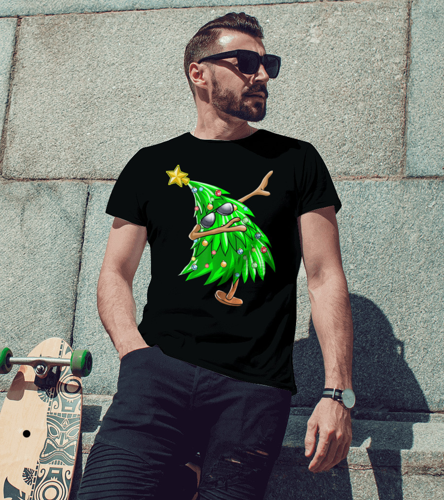 Dabbing Christmas Tree With Sunglasses And Star Topper T-Shirt