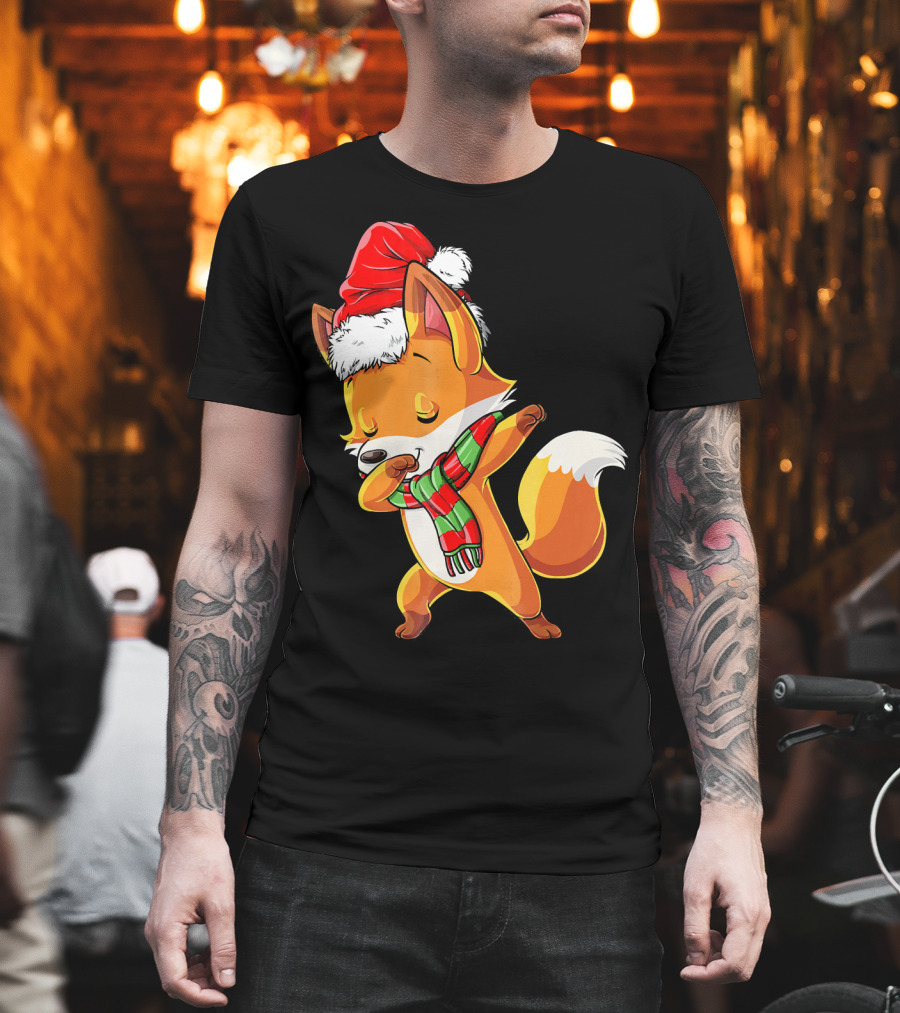 Christmas Dab Fox with Santa Hat and Scarf T-Shirt