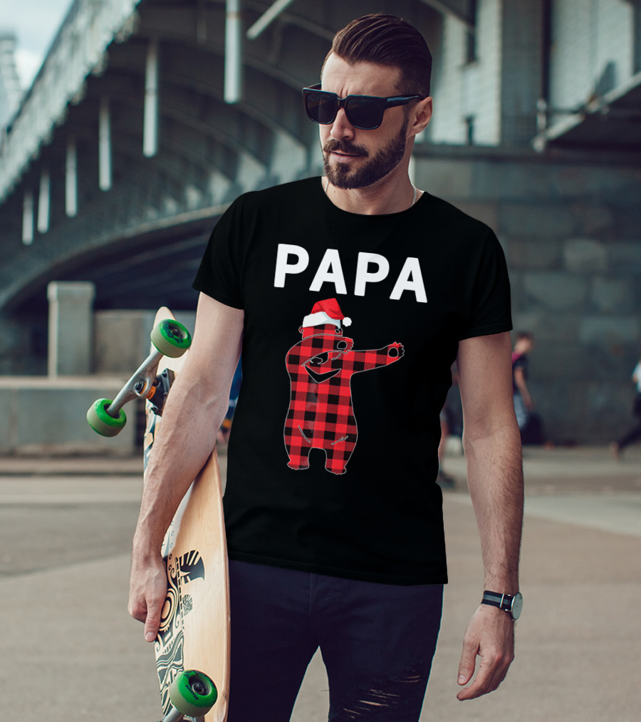 PAPA Bear Plaid Santa Hat Christmas Dabbing T-Shirt