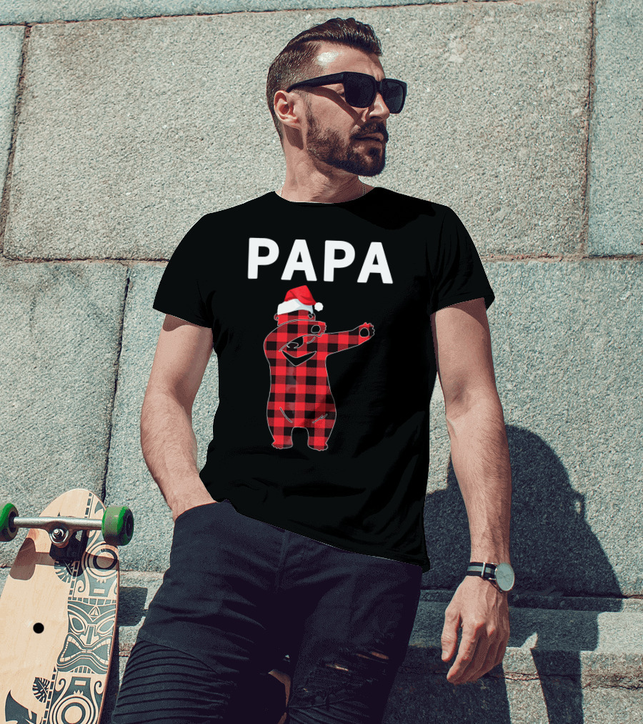 PAPA Bear Plaid Santa Hat Christmas Dabbing T-Shirt