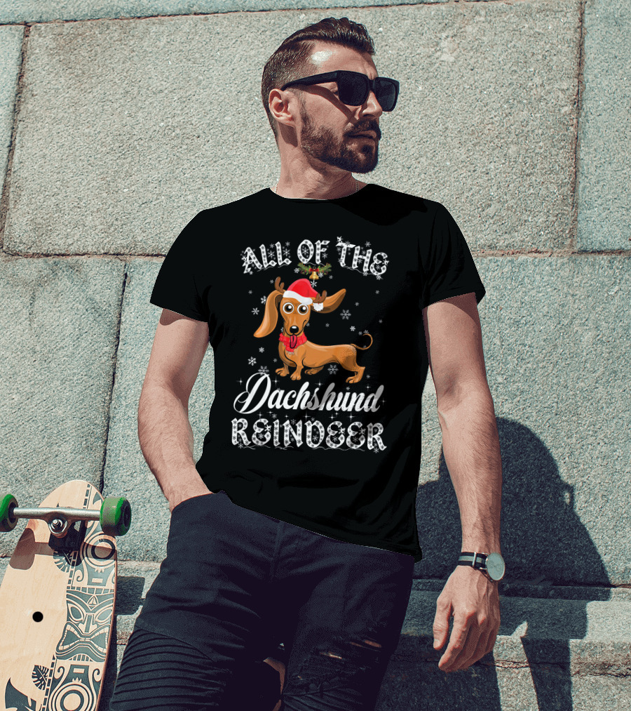 All Of The Dachshund Reindeer Santa Hat Snowflakes T-Shirt