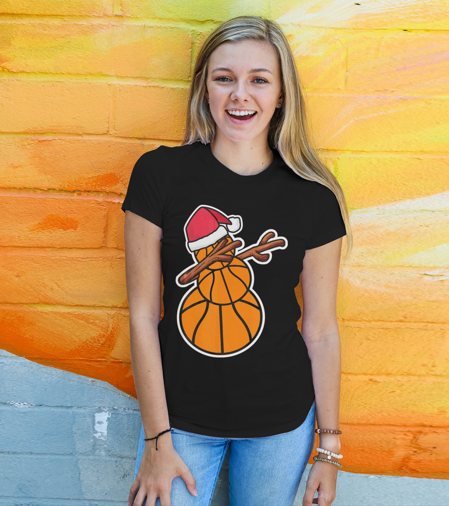Basketball Snowman Dabbing Santa Hat T-Shirt