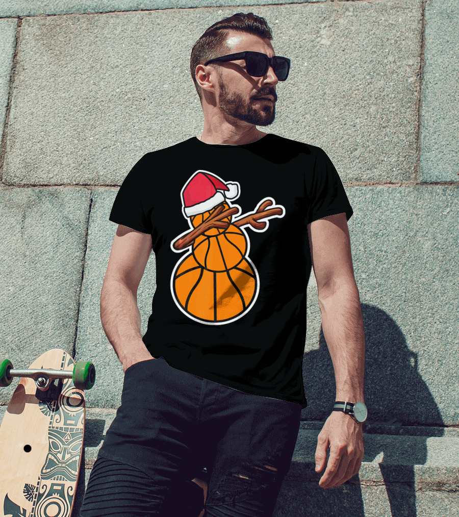 Basketball Snowman Dabbing Santa Hat T-Shirt