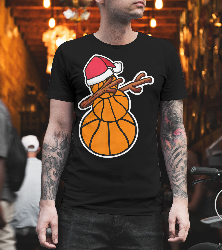 Basketball Snowman Dabbing Santa Hat T-Shirt
