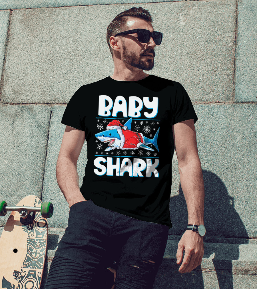 Baby Shark Santa Christmas Snowflakes T-Shirt
