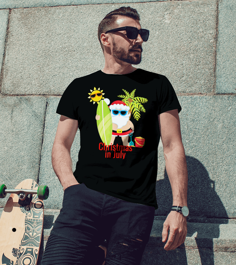 Christmas In July Beach Santa Surfer Sunny Holiday Fun T-Shirt