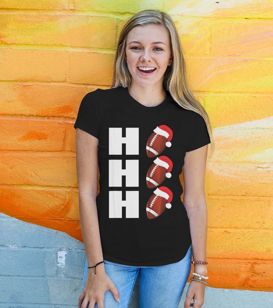 HO HO HO Santa Hat Football Christmas Humor T-Shirt