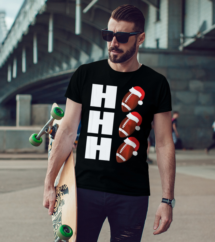 HO HO HO Santa Hat Football Christmas Humor T-Shirt