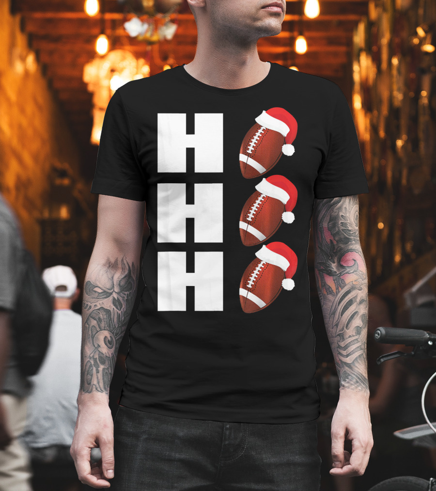 HO HO HO Santa Hat Football Christmas Humor T-Shirt