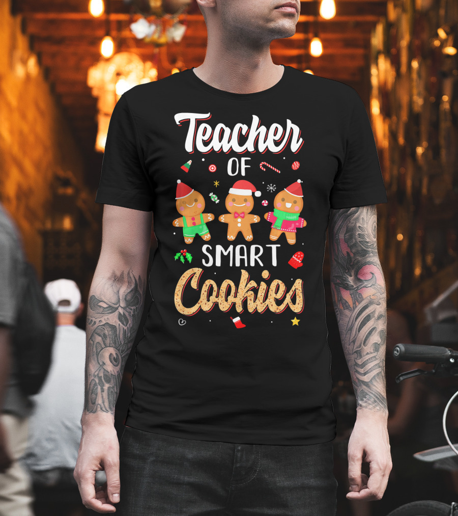 Teacher of Smart Cookies Christmas Gingerbread Fun T-Shirt