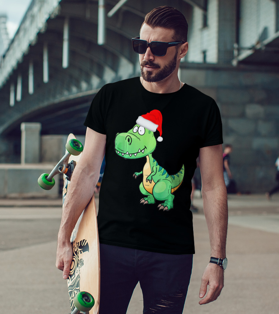 Santa Dinosaur Christmas T-Rex With Santa Hat T-Shirt