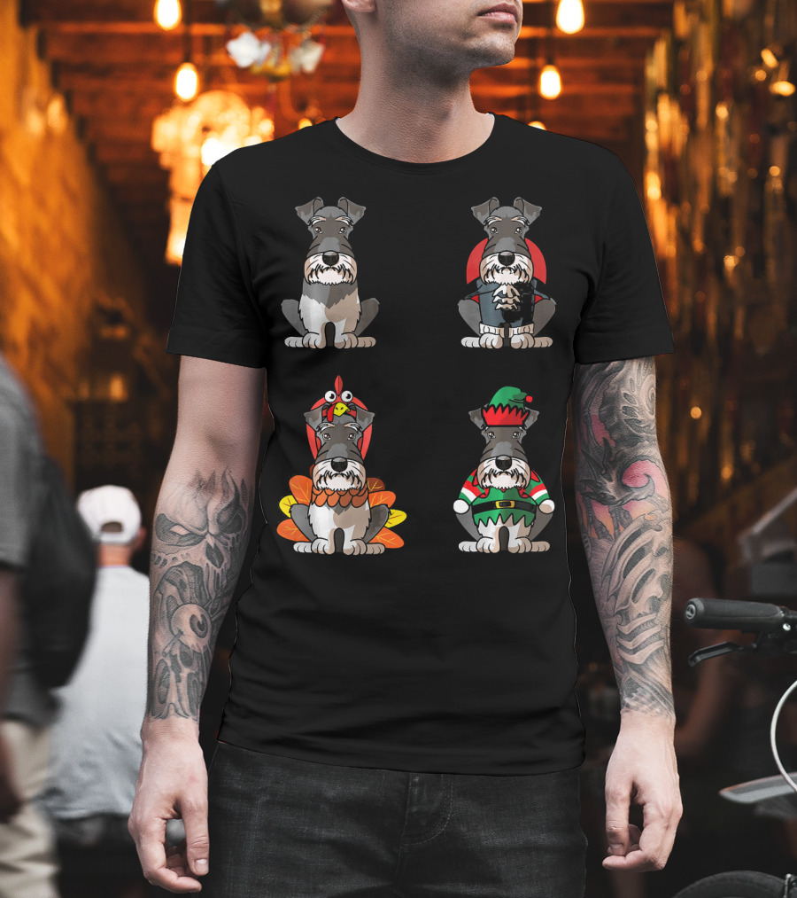 Miniature Schnauzer Seasons Halloween Thanksgiving Christmas Outfits T-Shirt