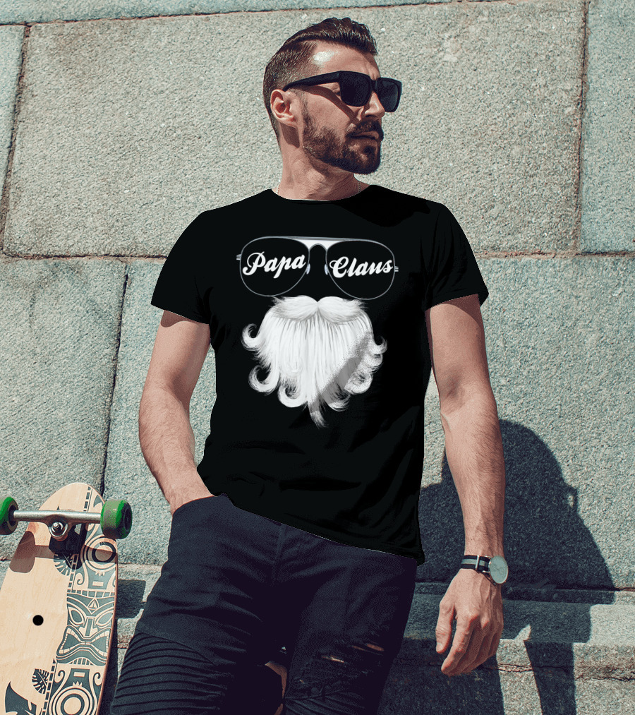 Papa Claus Funny Grandpa Dad Granda Sunglasses Beard T-Shirt