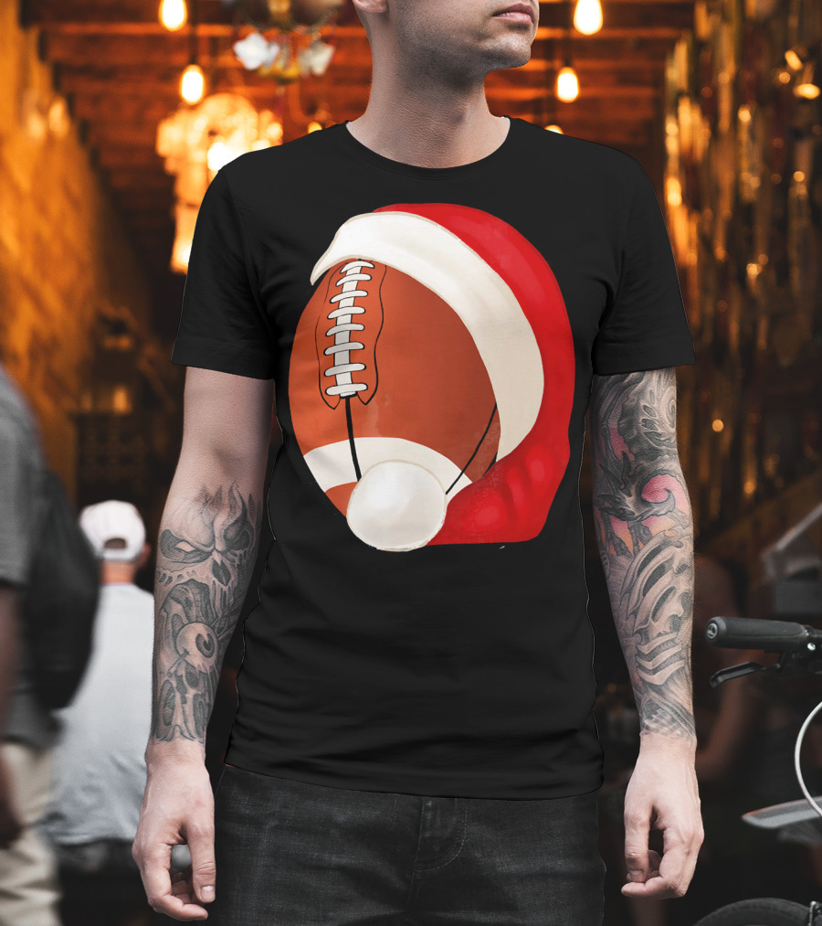 American Football Santa Hat Christmas T-Shirt