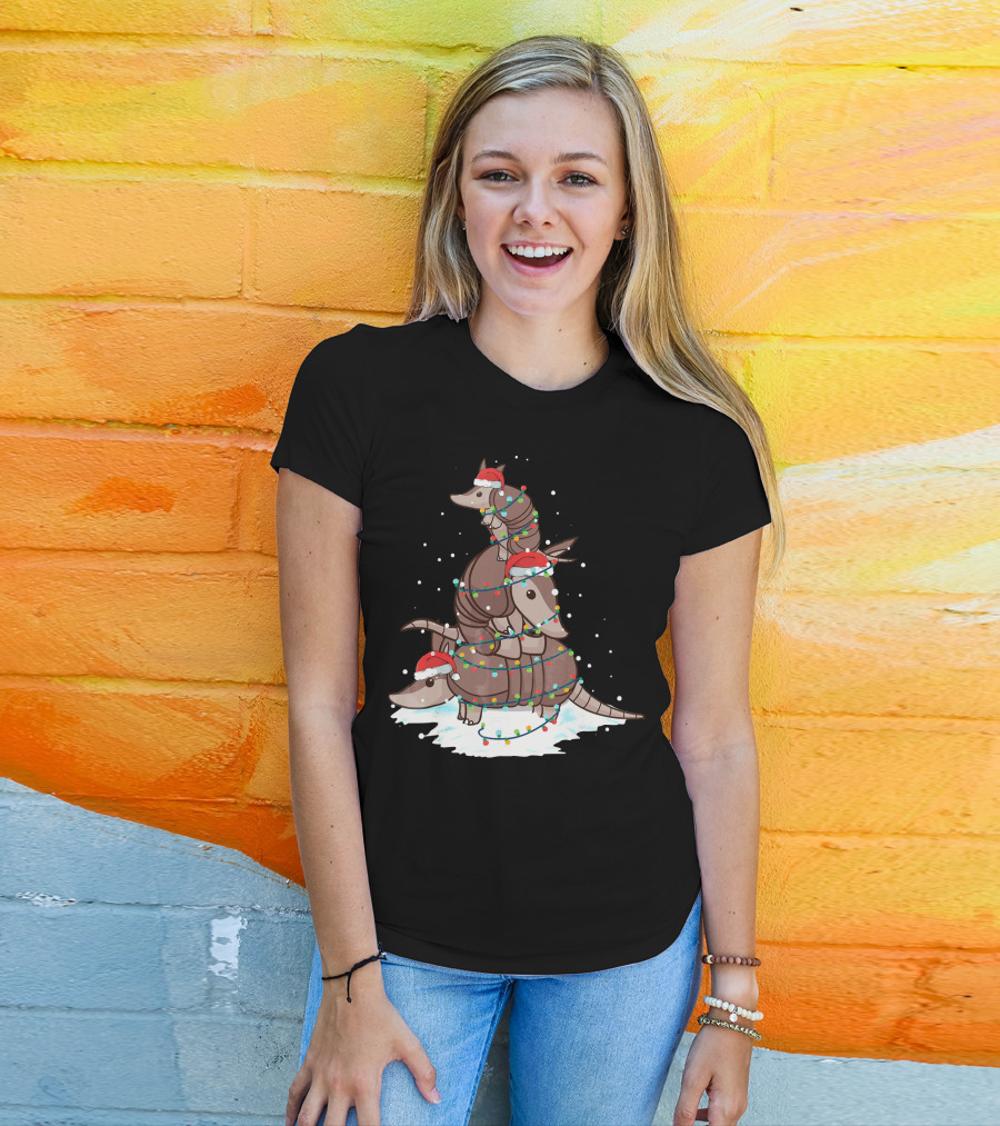 Armadillo Santa Christmas Light Tree Stack T-Shirt