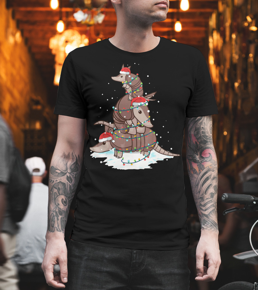 Armadillo Santa Christmas Light Tree Stack T-Shirt