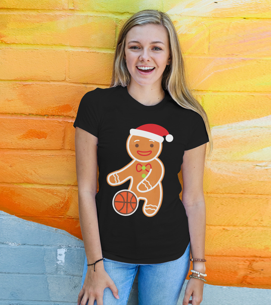 Basketball Gingerbread Player Santa Hat Gingerbread Man T-Shirt
