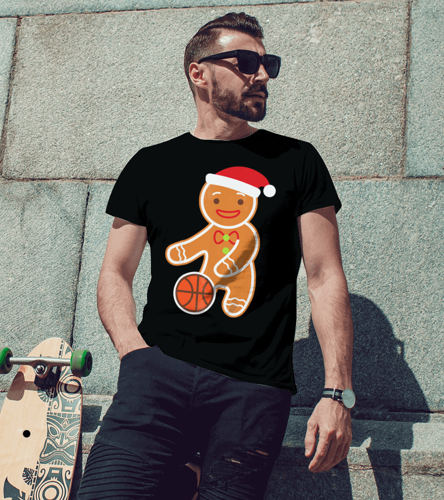 Basketball Gingerbread Player Santa Hat Gingerbread Man T-Shirt