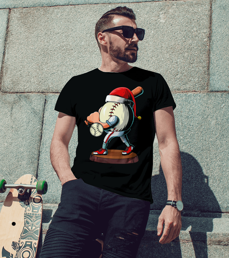Christmas Baseball Batter Santa With Red Shoes And Bat T-Shirt