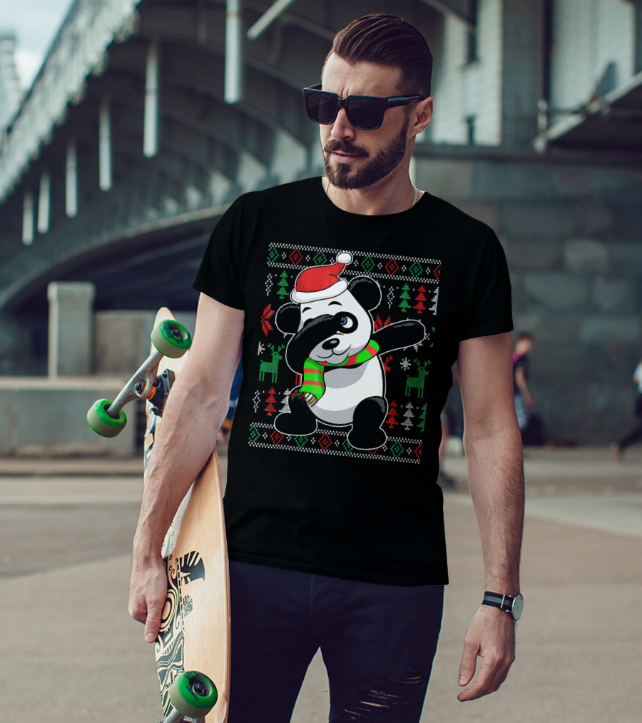 Ugly Christmas Sweater With Dabbing Santa Panda And Festive T-Shirt