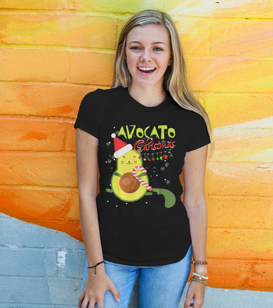 Avocato Christmas Funny Cute Cat Avocado Vegan T-Shirt