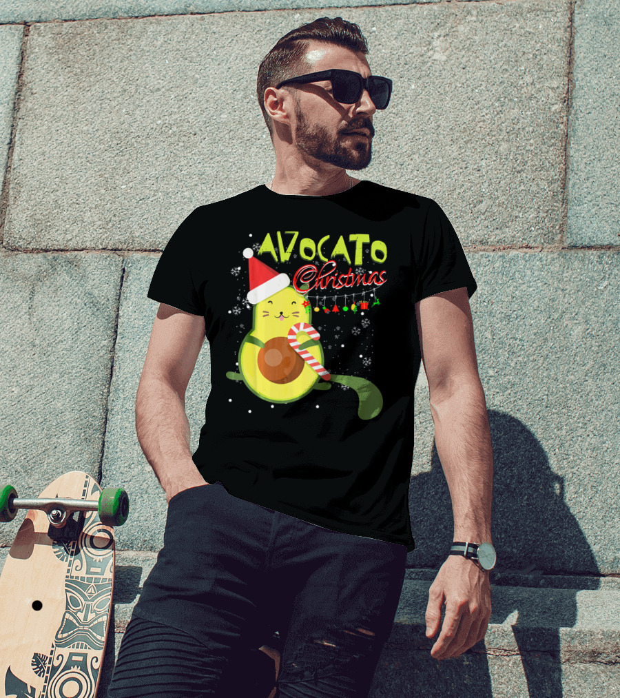 Avocato Christmas Funny Cute Cat Avocado Vegan T-Shirt