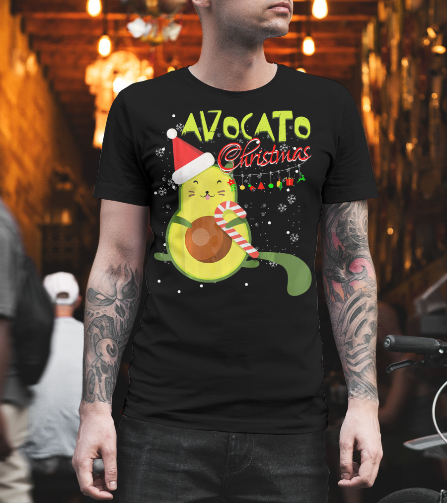 Avocato Christmas Funny Cute Cat Avocado Vegan T-Shirt
