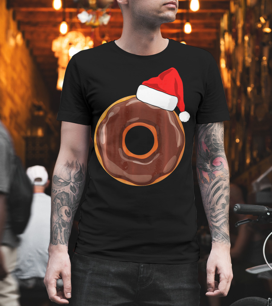 Chocolate Donut Santa Hat Matching Chris Christmas T-Shirt