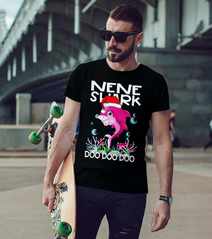 Nene Shark Doo Doo Doo Santa Hat Coral Bubbles T-Shirt