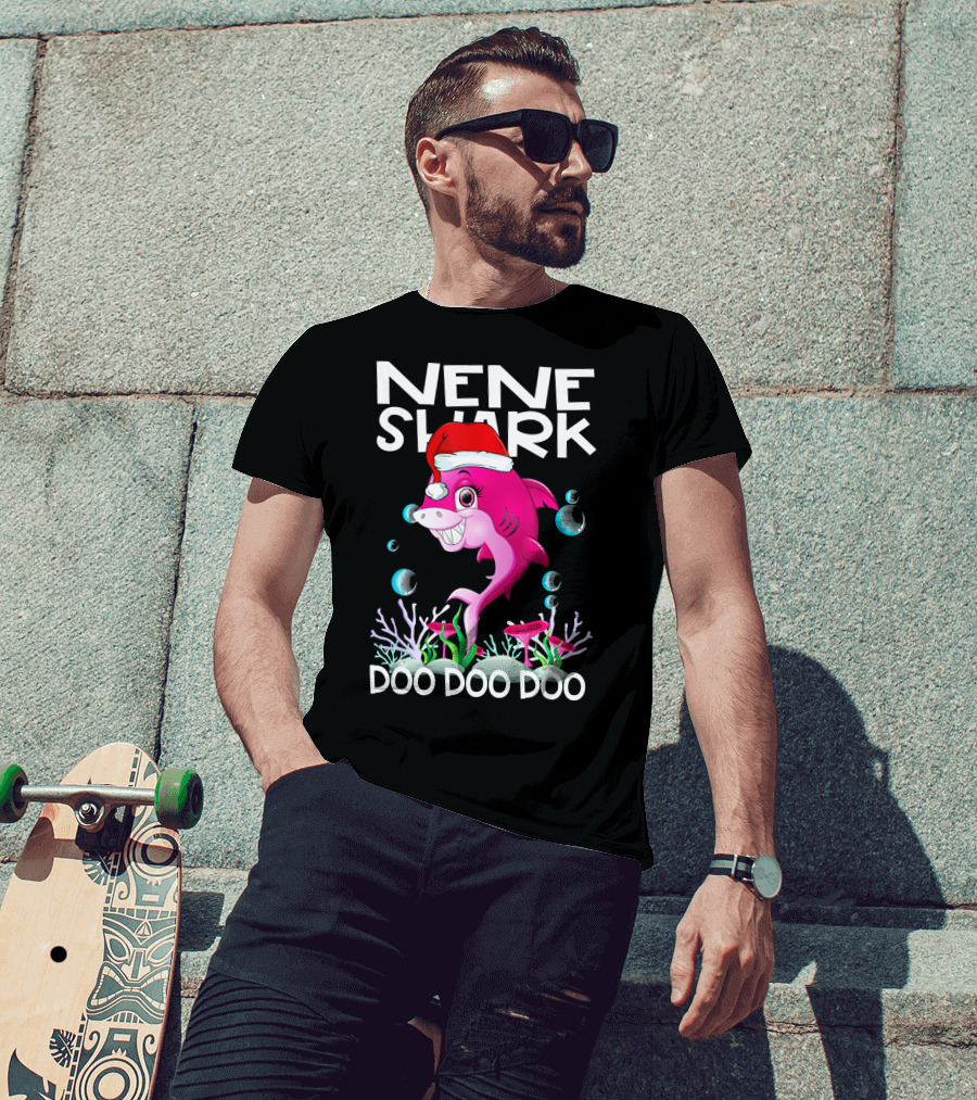 Nene Shark Doo Doo Doo Santa Hat Coral Bubbles T-Shirt
