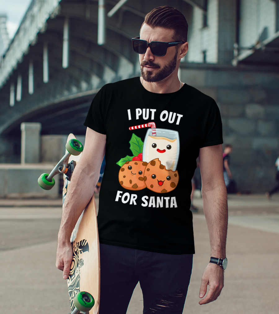 I Put Out For Santa Christmas Cookie Milk Candy Cane Smiles T-Shirt