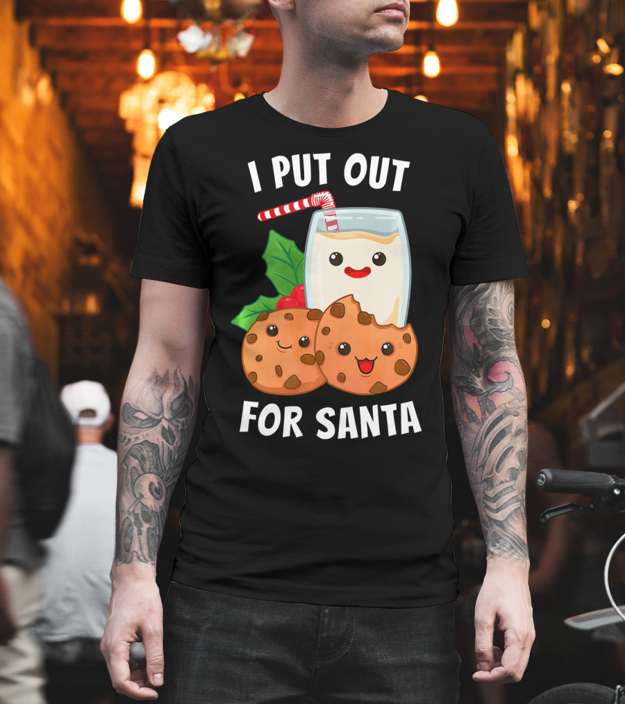 I Put Out For Santa Christmas Cookie Milk Candy Cane Smiles T-Shirt