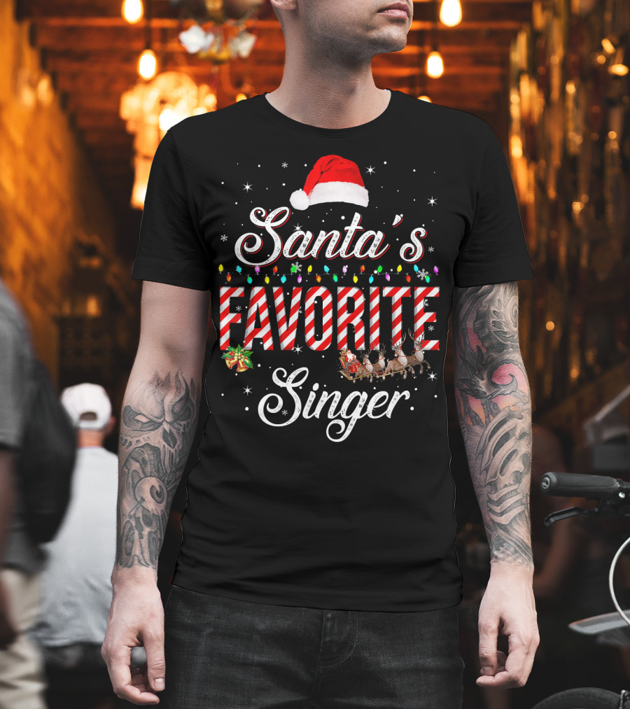 Santa's Favorite Singer with Festive Lights and Reindeer T-Shirt