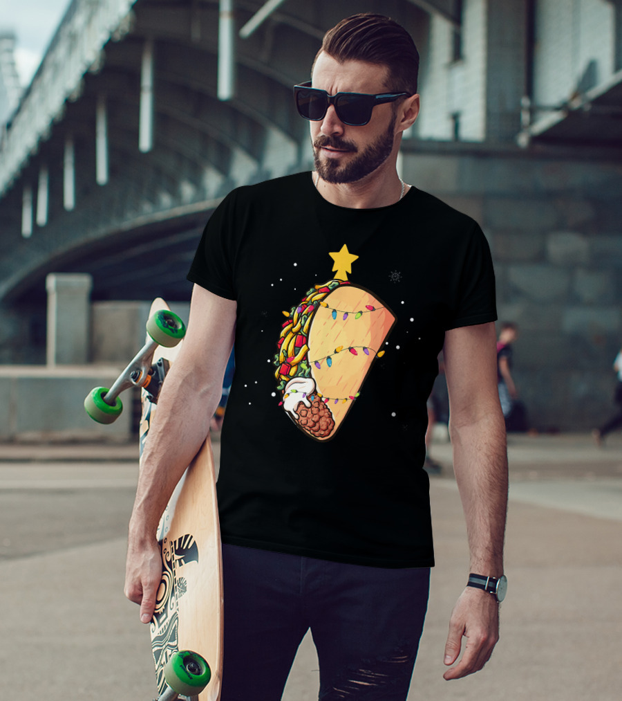 Taco Christmas Lights Wrapped Festive Star Holiday T-Shirt