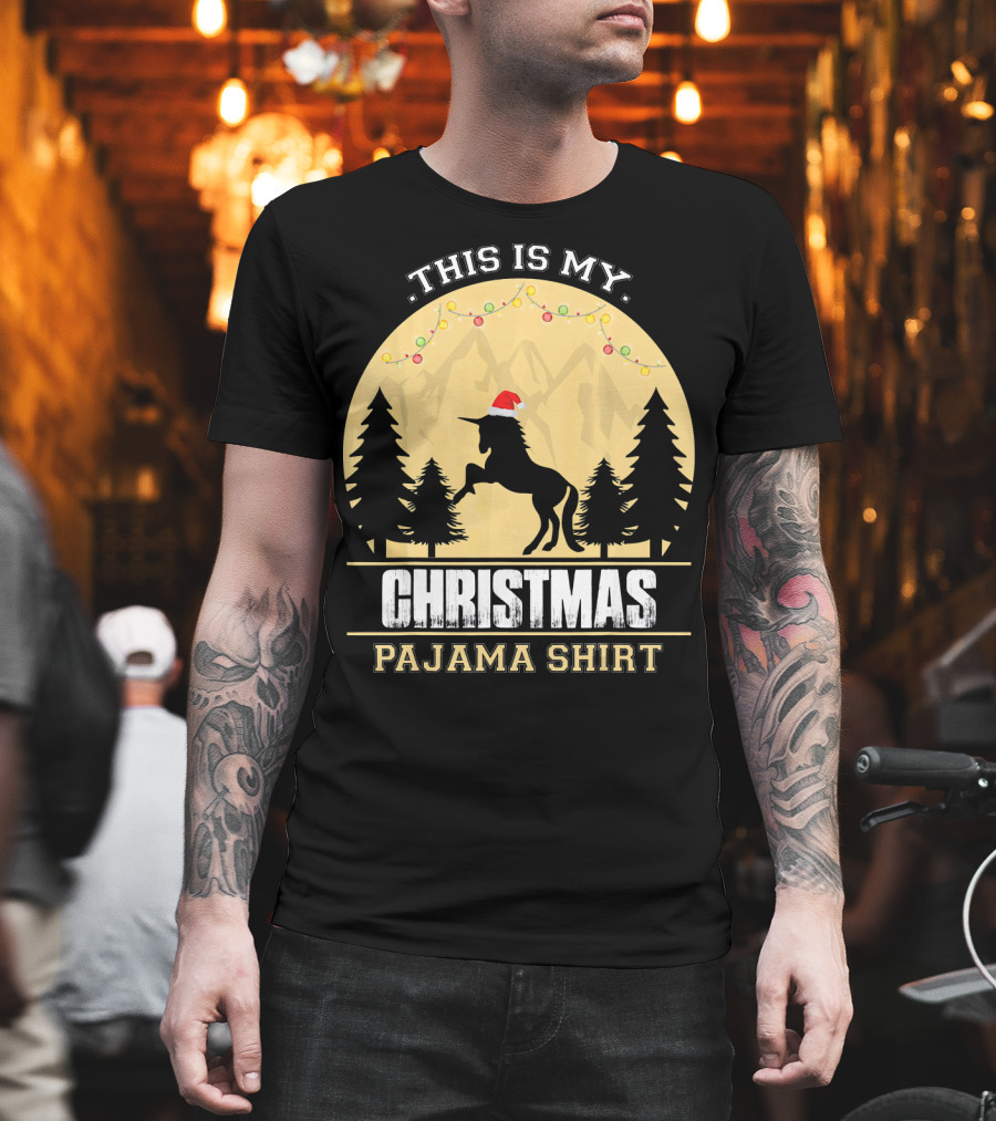 This Is My Christmas Pajama Shirt Santa Unicorn T-Shirt