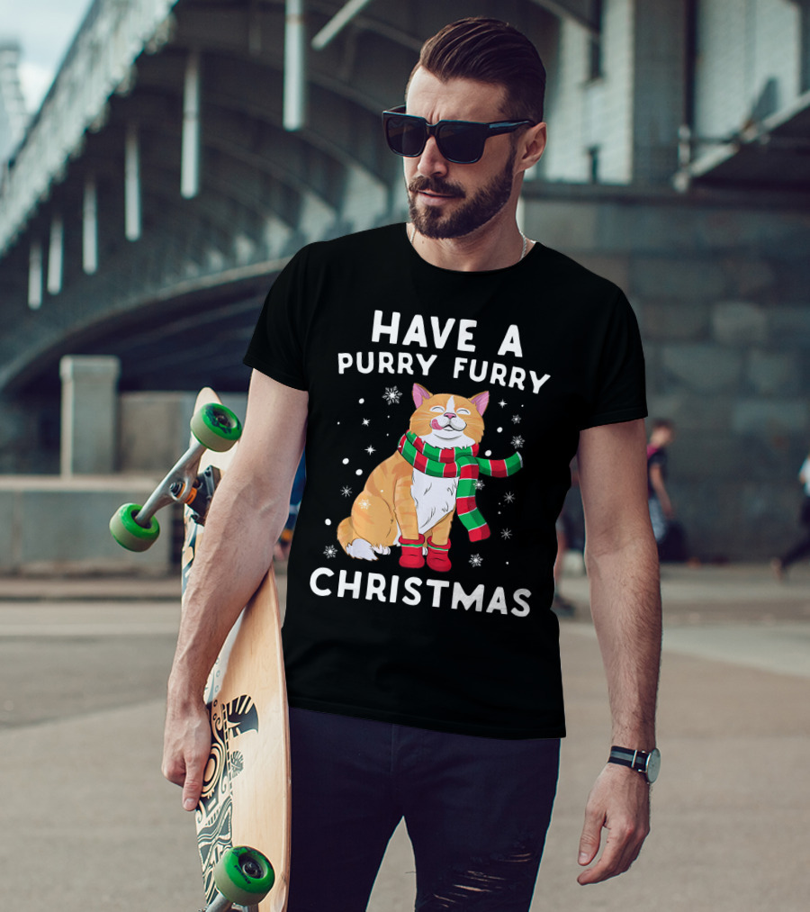 Have A Purry Furry Christmas Snowflakes And Cat With Scarf T-Shirt