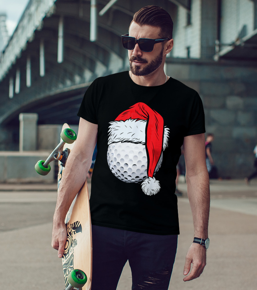 Christmas Golf Ball With Santa Hat T-Shirt