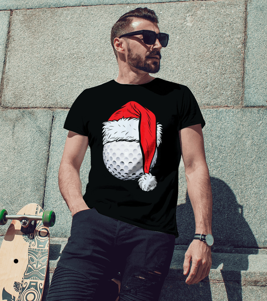 Christmas Golf Ball With Santa Hat T-Shirt